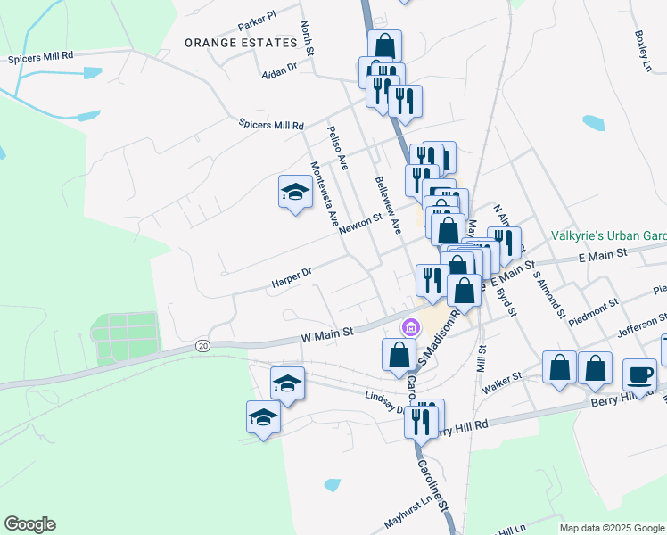 map of restaurants, bars, coffee shops, grocery stores, and more near 216 Harper Drive in Orange