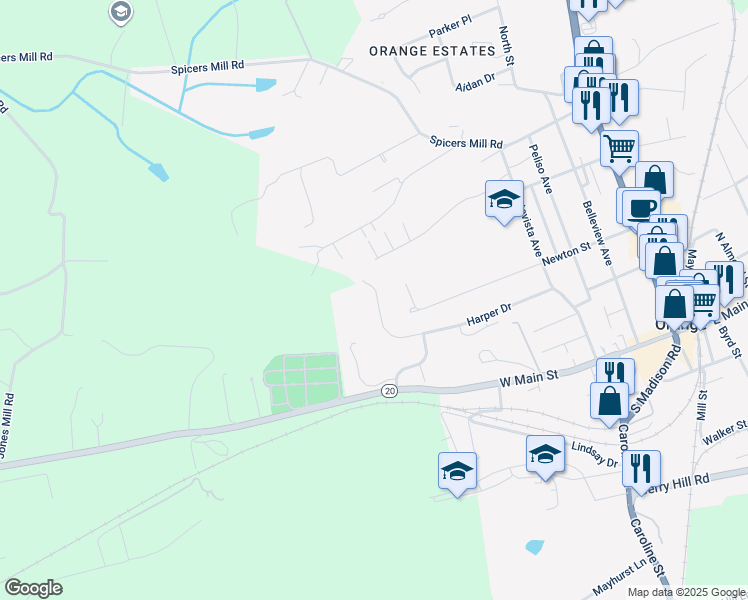 map of restaurants, bars, coffee shops, grocery stores, and more near 392 Harper Drive in Orange