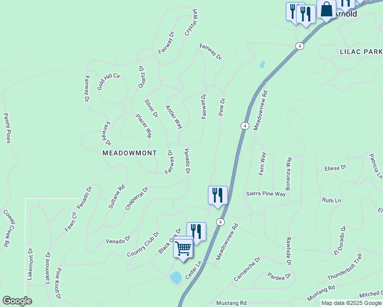 map of restaurants, bars, coffee shops, grocery stores, and more near 2179 5th Green Drive in Arnold