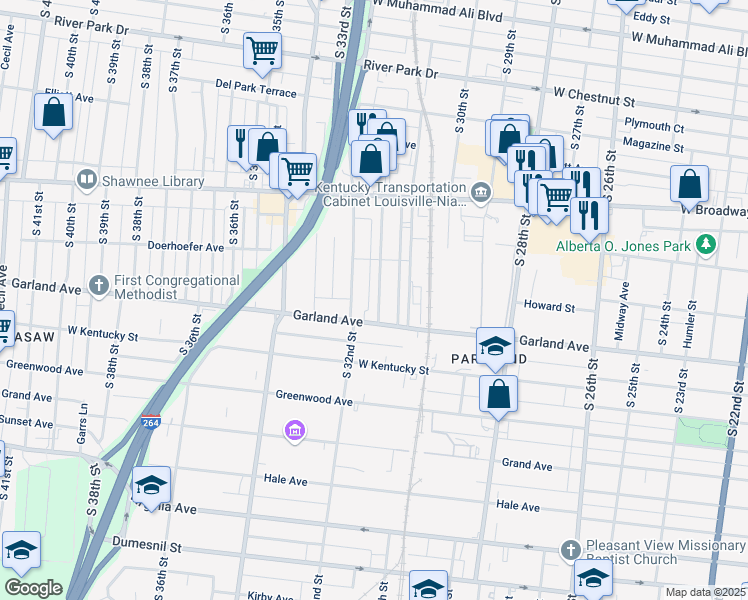 map of restaurants, bars, coffee shops, grocery stores, and more near 824 Hazel Street in Louisville