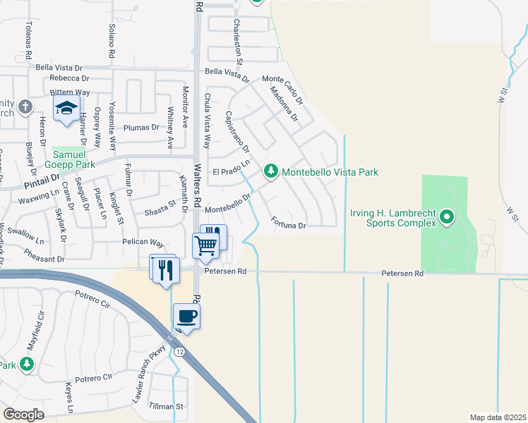 map of restaurants, bars, coffee shops, grocery stores, and more near 502 Fortuna Drive in Suisun City