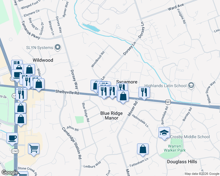 map of restaurants, bars, coffee shops, grocery stores, and more near 400 Keystone Trce in Blue Ridge Manor