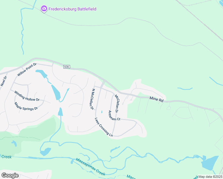 map of restaurants, bars, coffee shops, grocery stores, and more near 3403 McClellan Drive in Fredericksburg