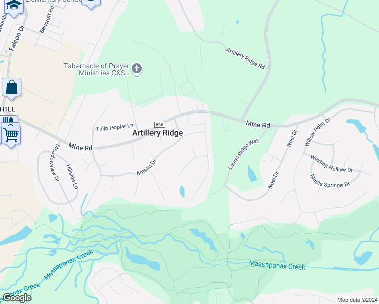 map of restaurants, bars, coffee shops, grocery stores, and more near 11302 Bath Court in Fredericksburg