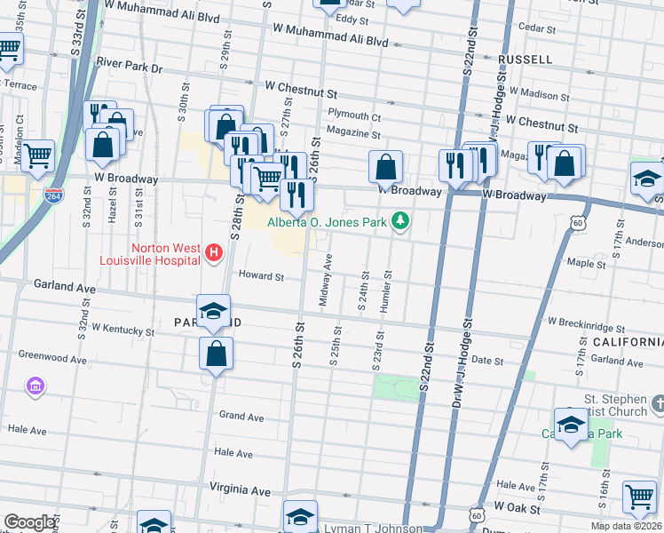 map of restaurants, bars, coffee shops, grocery stores, and more near 825 Midway Avenue in Louisville