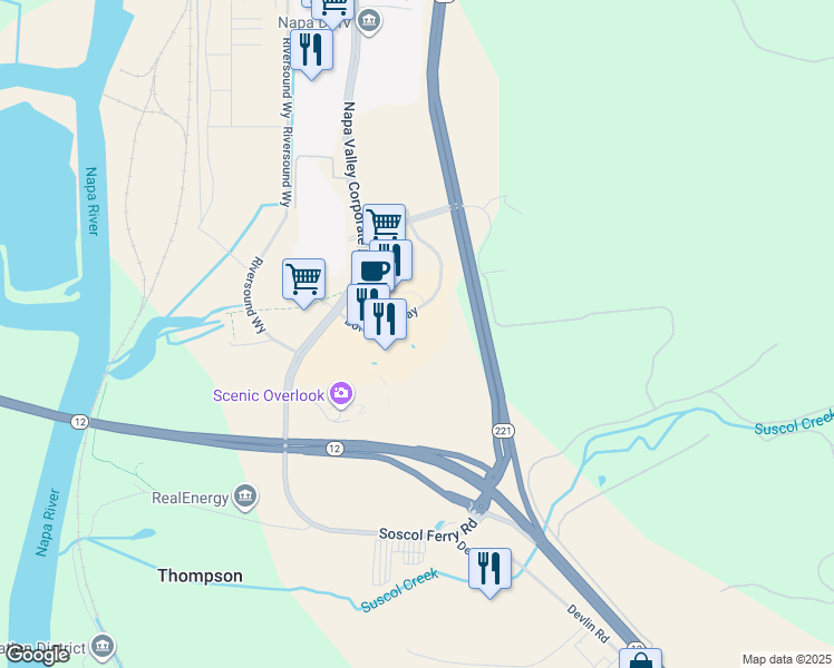 map of restaurants, bars, coffee shops, grocery stores, and more near 865 Bordeaux Way in Napa