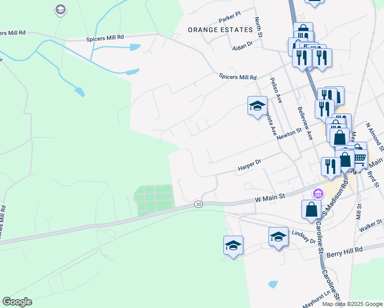 map of restaurants, bars, coffee shops, grocery stores, and more near 392 Harper Drive in Orange