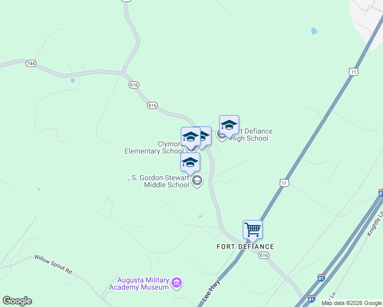 map of restaurants, bars, coffee shops, grocery stores, and more near 184 Fort Defiance Road in Fort Defiance
