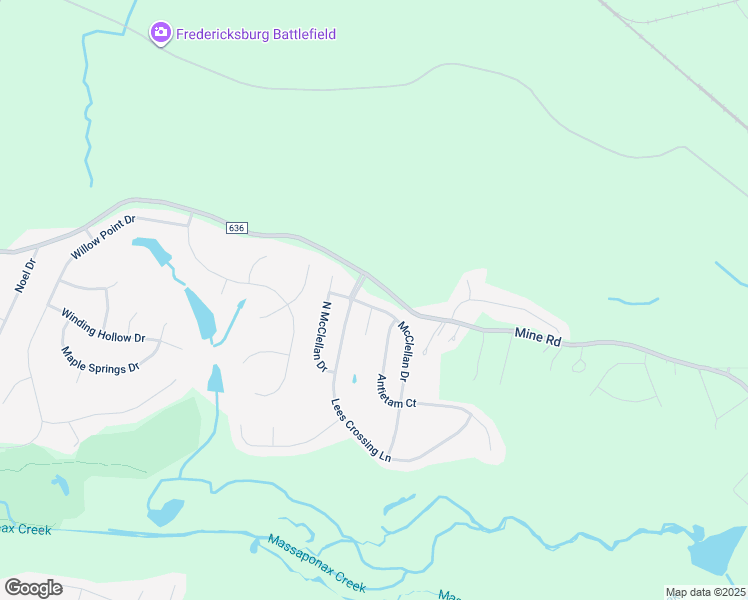 map of restaurants, bars, coffee shops, grocery stores, and more near 3407 McClellan Drive in Fredericksburg
