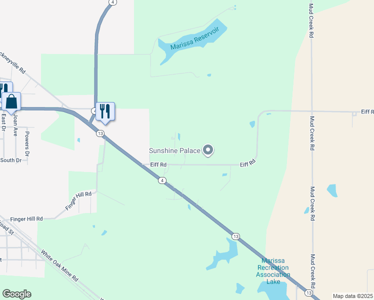 map of restaurants, bars, coffee shops, grocery stores, and more near 11337 Eiff Road in Marissa