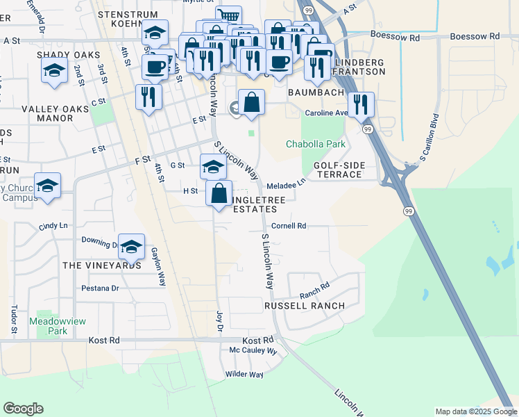 map of restaurants, bars, coffee shops, grocery stores, and more near 802 Southdale Court in Galt