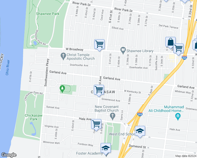 map of restaurants, bars, coffee shops, grocery stores, and more near 902 Cecil Avenue in Louisville