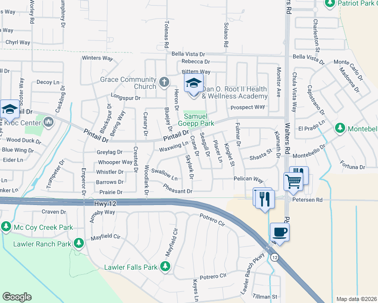 map of restaurants, bars, coffee shops, grocery stores, and more near 617 Skylark Drive in Suisun City