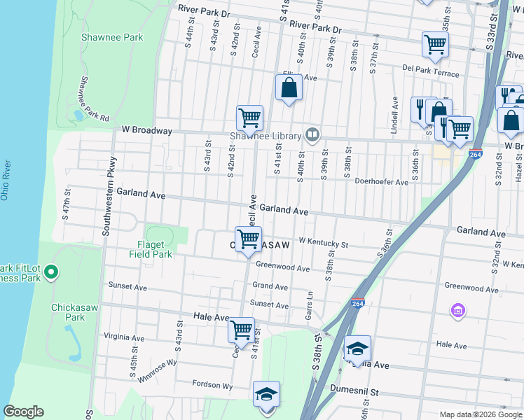 map of restaurants, bars, coffee shops, grocery stores, and more near 824 Cecil Avenue in Louisville
