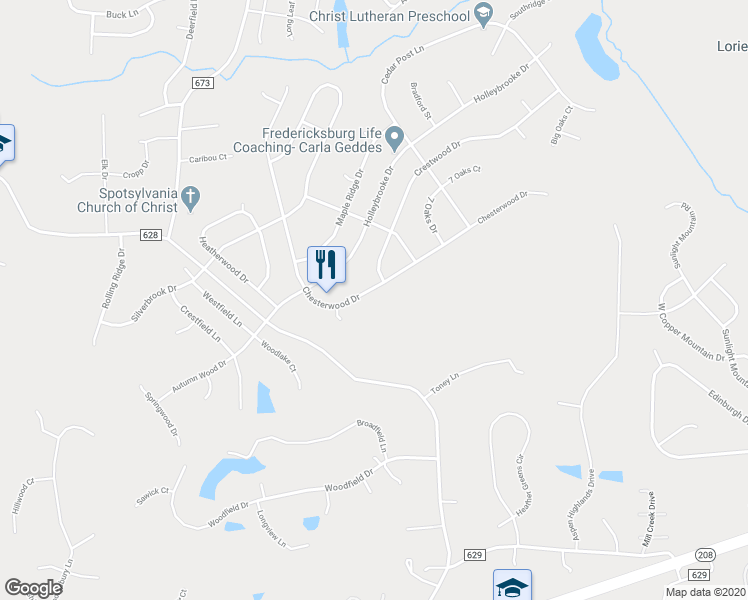 map of restaurants, bars, coffee shops, grocery stores, and more near 10614 Chesterwood Drive in Spotsylvania