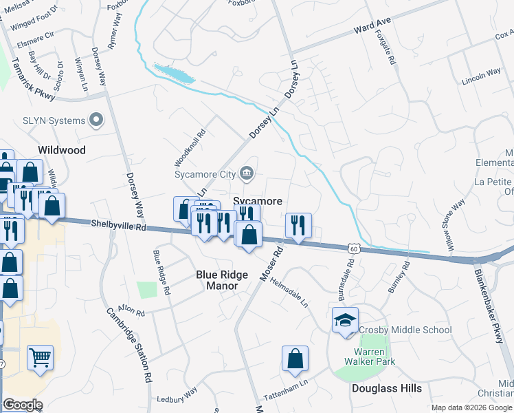map of restaurants, bars, coffee shops, grocery stores, and more near in Sycamore