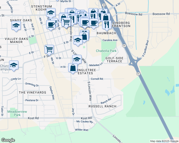 map of restaurants, bars, coffee shops, grocery stores, and more near 802 Southdale Court in Galt