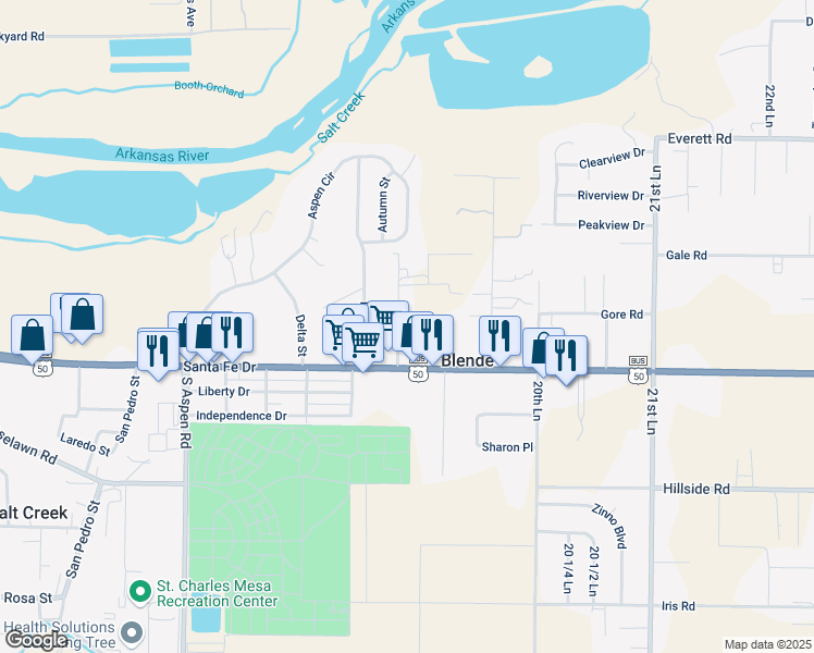 map of restaurants, bars, coffee shops, grocery stores, and more near 1024 Gunnison Street in Pueblo