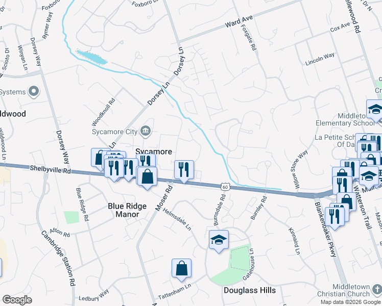 map of restaurants, bars, coffee shops, grocery stores, and more near 237 Laurie Vallee Road in Louisville