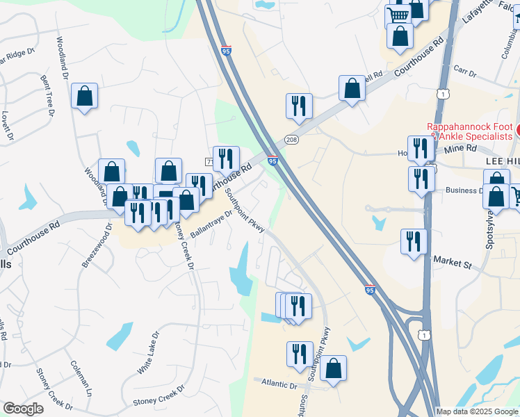 map of restaurants, bars, coffee shops, grocery stores, and more near 10515 Greta Lynn Ct in Fredericksburg