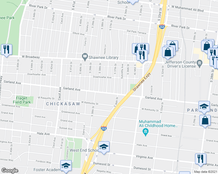 map of restaurants, bars, coffee shops, grocery stores, and more near 819 Dearborn Avenue in Louisville