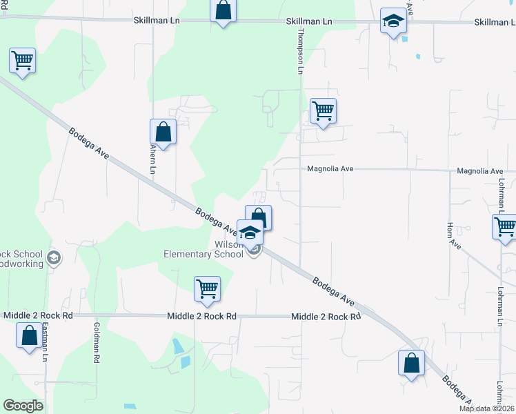 map of restaurants, bars, coffee shops, grocery stores, and more near 3820 Bodega Avenue in Petaluma