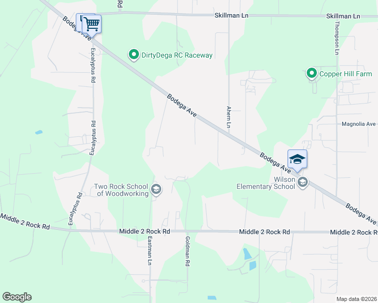 map of restaurants, bars, coffee shops, grocery stores, and more near 4385 Bodega Avenue in Petaluma