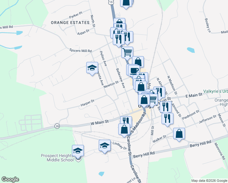 map of restaurants, bars, coffee shops, grocery stores, and more near 186 Peliso Avenue in Orange