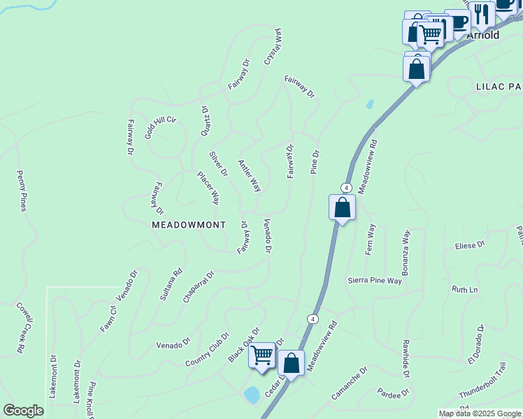 map of restaurants, bars, coffee shops, grocery stores, and more near 2179 5th Green Drive in Arnold