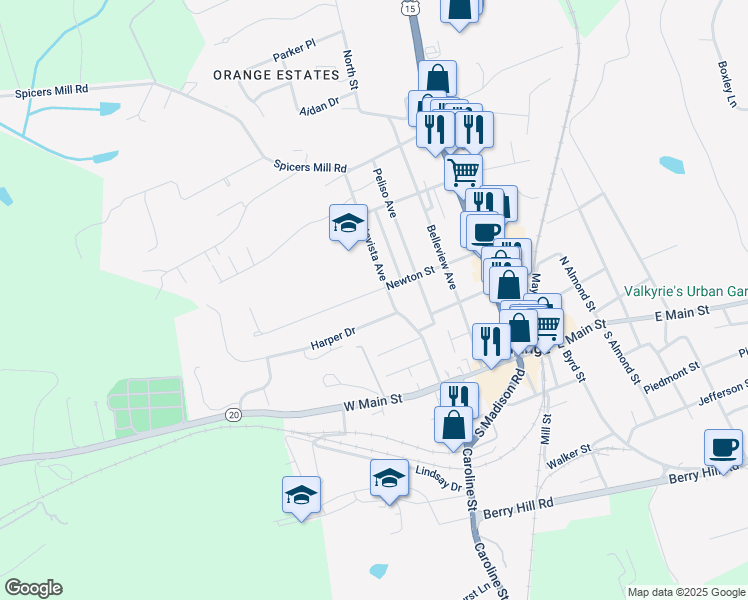 map of restaurants, bars, coffee shops, grocery stores, and more near 216 Newton Street in Orange