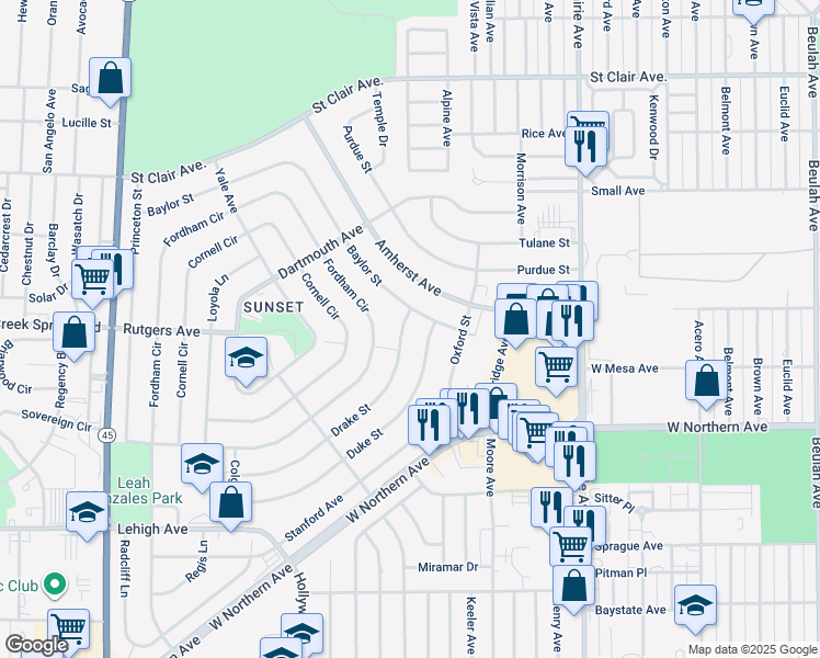 map of restaurants, bars, coffee shops, grocery stores, and more near 6 Drake Street in Pueblo