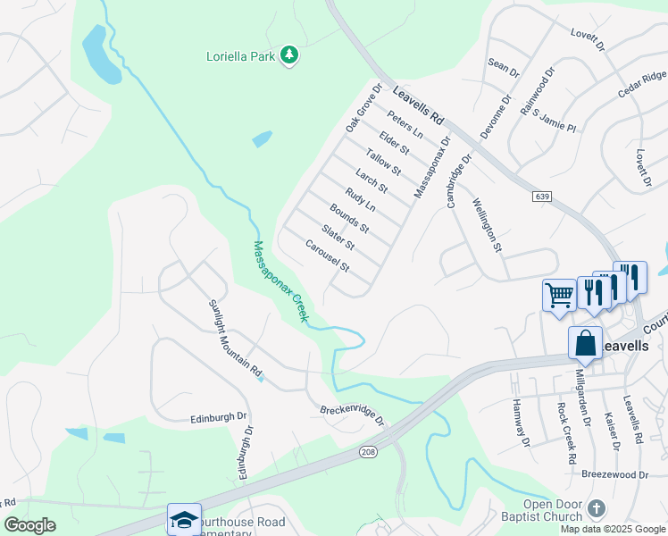 map of restaurants, bars, coffee shops, grocery stores, and more near 6201 John Wayne Drive in Fredericksburg