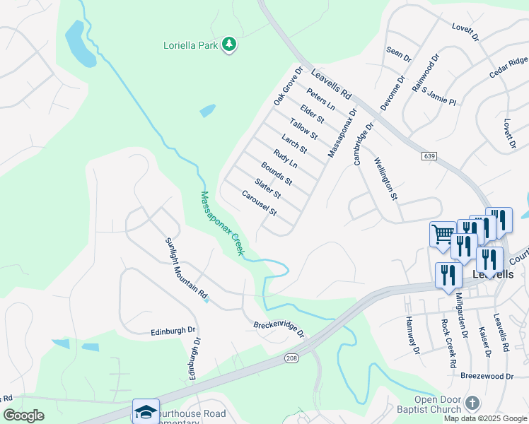 map of restaurants, bars, coffee shops, grocery stores, and more near 6201 John Wayne Drive in Fredericksburg