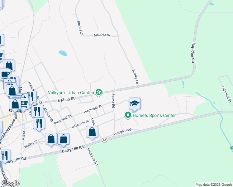 map of restaurants, bars, coffee shops, grocery stores, and more near 424 East Main Street in Orange