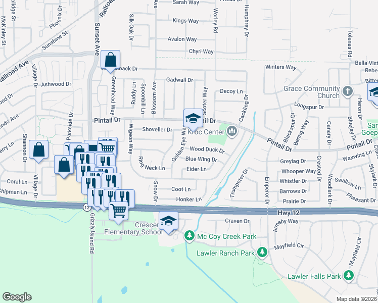 map of restaurants, bars, coffee shops, grocery stores, and more near 505 Wood Duck Drive in Suisun City