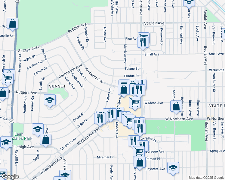 map of restaurants, bars, coffee shops, grocery stores, and more near 28 Amherst Avenue in Pueblo