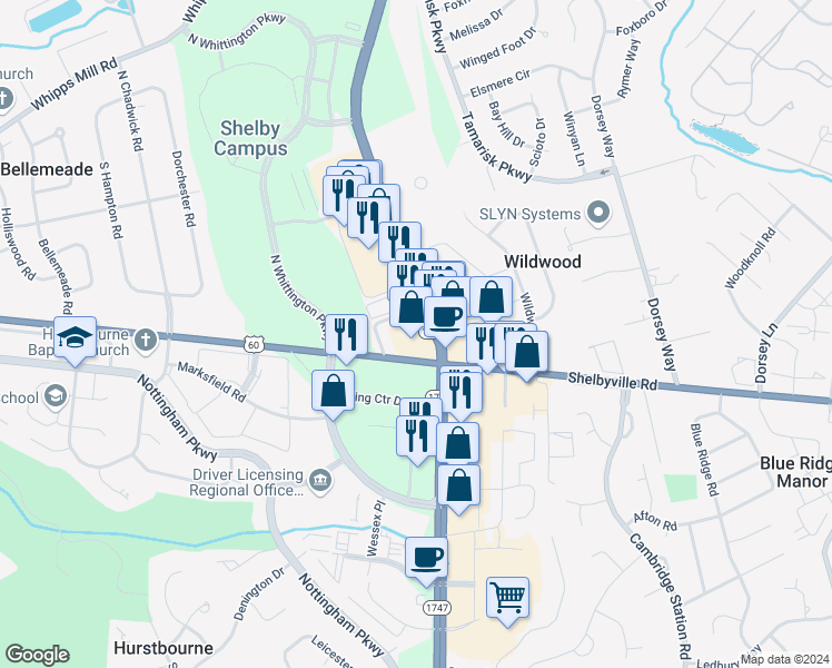 map of restaurants, bars, coffee shops, grocery stores, and more near 9409 Shelbyville Road in Louisville