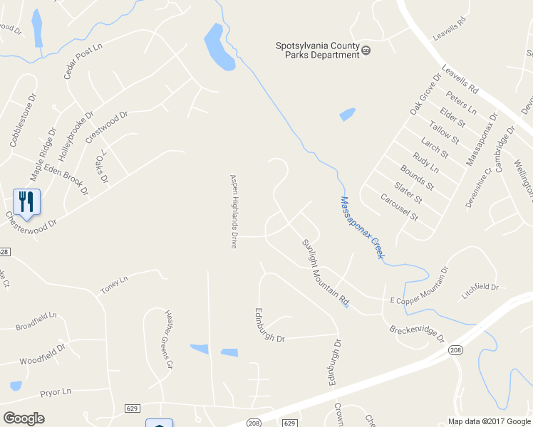 map of restaurants, bars, coffee shops, grocery stores, and more near 6108 West Copper Mountain Drive in Spotsylvania