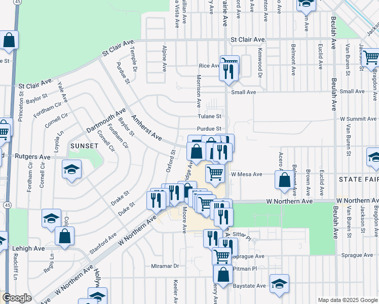 map of restaurants, bars, coffee shops, grocery stores, and more near 28 Amherst Avenue in Pueblo