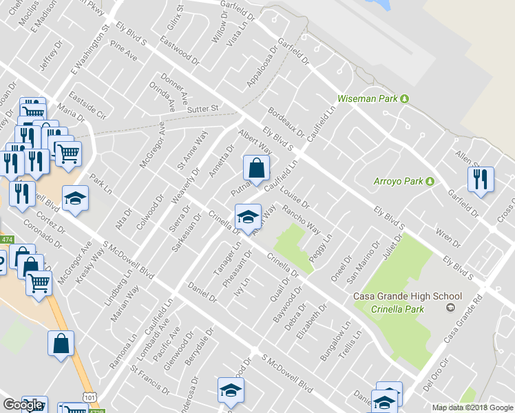 map of restaurants, bars, coffee shops, grocery stores, and more near 811 Marguerite Way in Petaluma