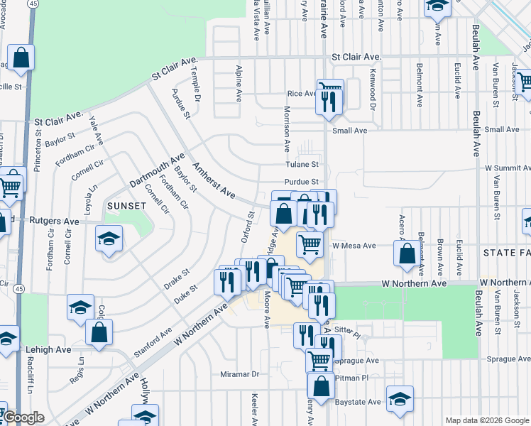 map of restaurants, bars, coffee shops, grocery stores, and more near 28 Amherst Avenue in Pueblo