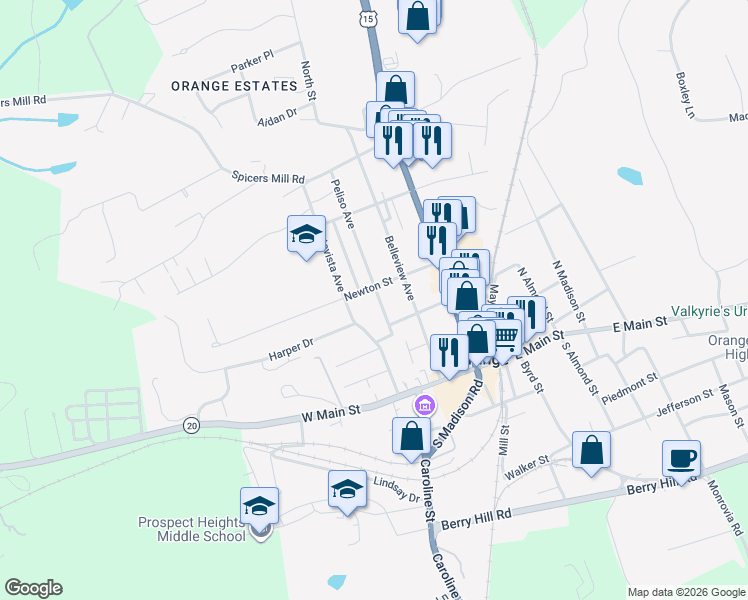 map of restaurants, bars, coffee shops, grocery stores, and more near 186 Peliso Avenue in Orange