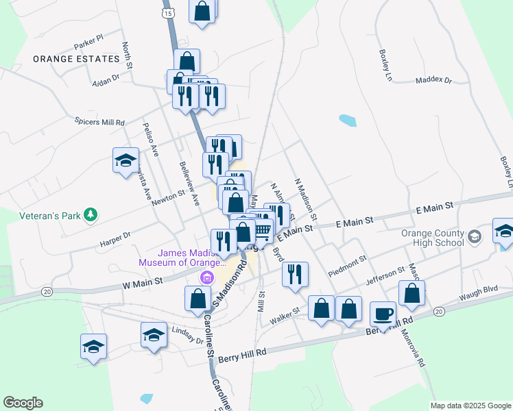 map of restaurants, bars, coffee shops, grocery stores, and more near 165 May Fray Avenue in Orange