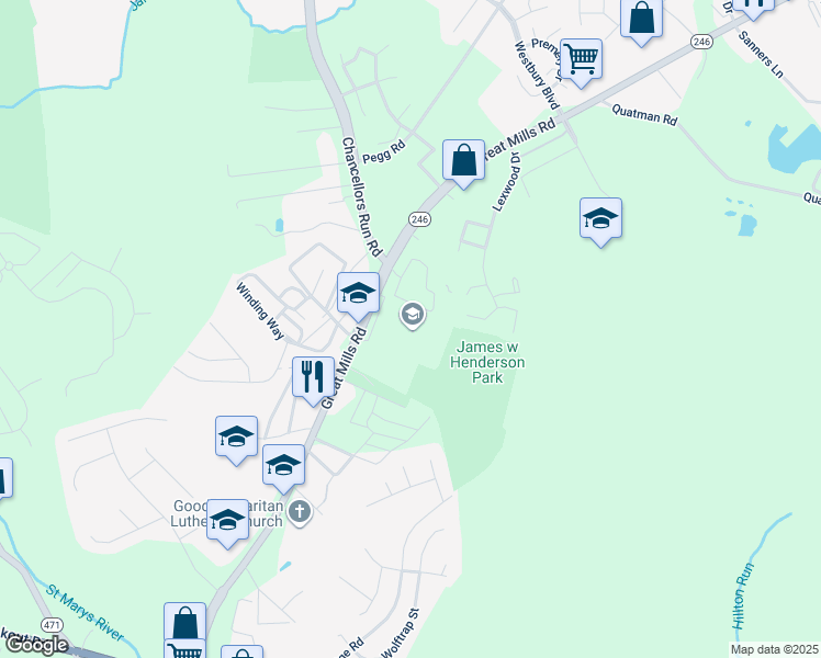 map of restaurants, bars, coffee shops, grocery stores, and more near 21130 Great Mills Road in Great Mills