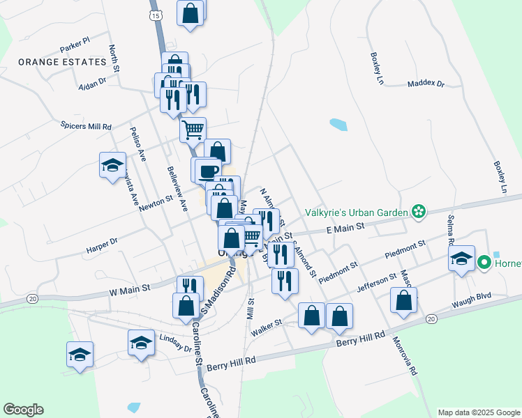 map of restaurants, bars, coffee shops, grocery stores, and more near 157 Barbour Street in Orange