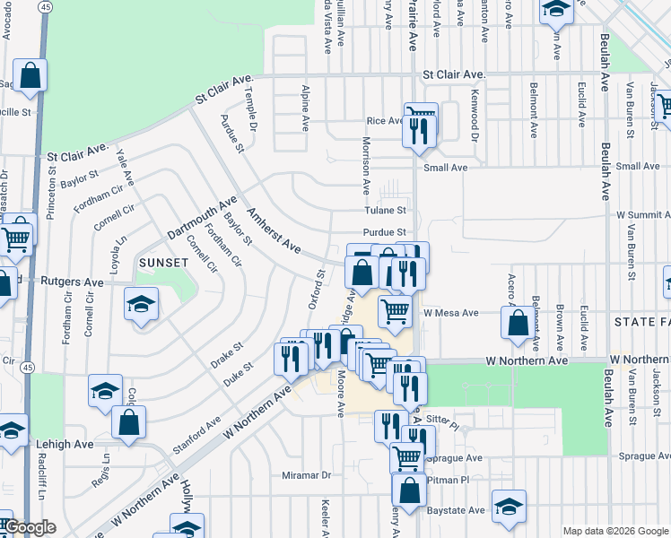 map of restaurants, bars, coffee shops, grocery stores, and more near 28 Amherst Avenue in Pueblo