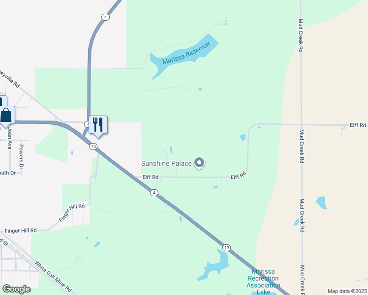 map of restaurants, bars, coffee shops, grocery stores, and more near 11337 Eiff Road in Marissa