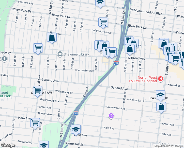 map of restaurants, bars, coffee shops, grocery stores, and more near 826 Sutcliffe Avenue in Louisville