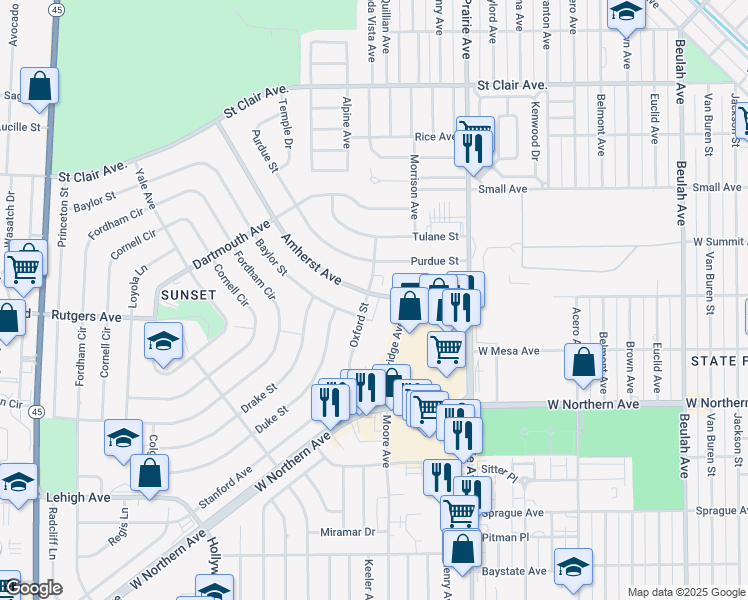 map of restaurants, bars, coffee shops, grocery stores, and more near 28 Amherst Avenue in Pueblo