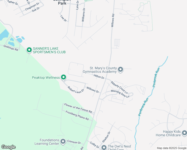 map of restaurants, bars, coffee shops, grocery stores, and more near 578 Hilton Drive in Lexington Park